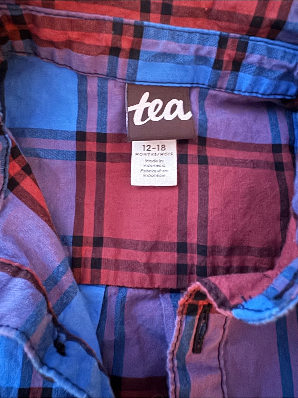 Tea Collection Blue and Maroon Plaid One-Piece Bodysuit, 12-18 months - Picture 2 of 3
